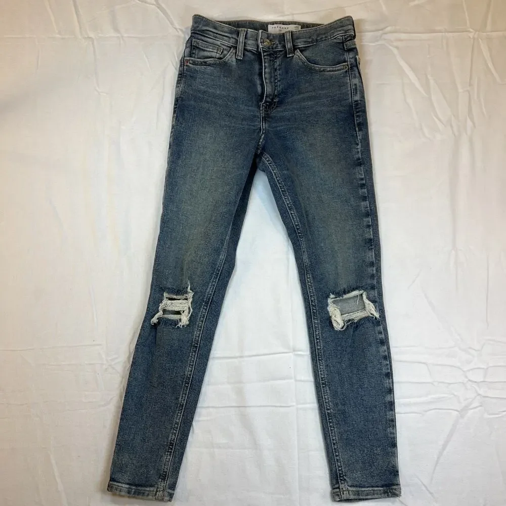 TopShop Womens Jamie Moto Jeans Size 26 / 28 Petite Distressed Skinny Denim #1